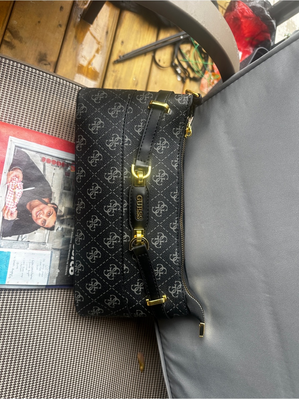 GUESS Black Logo Messenger Bag with Gold Hardware